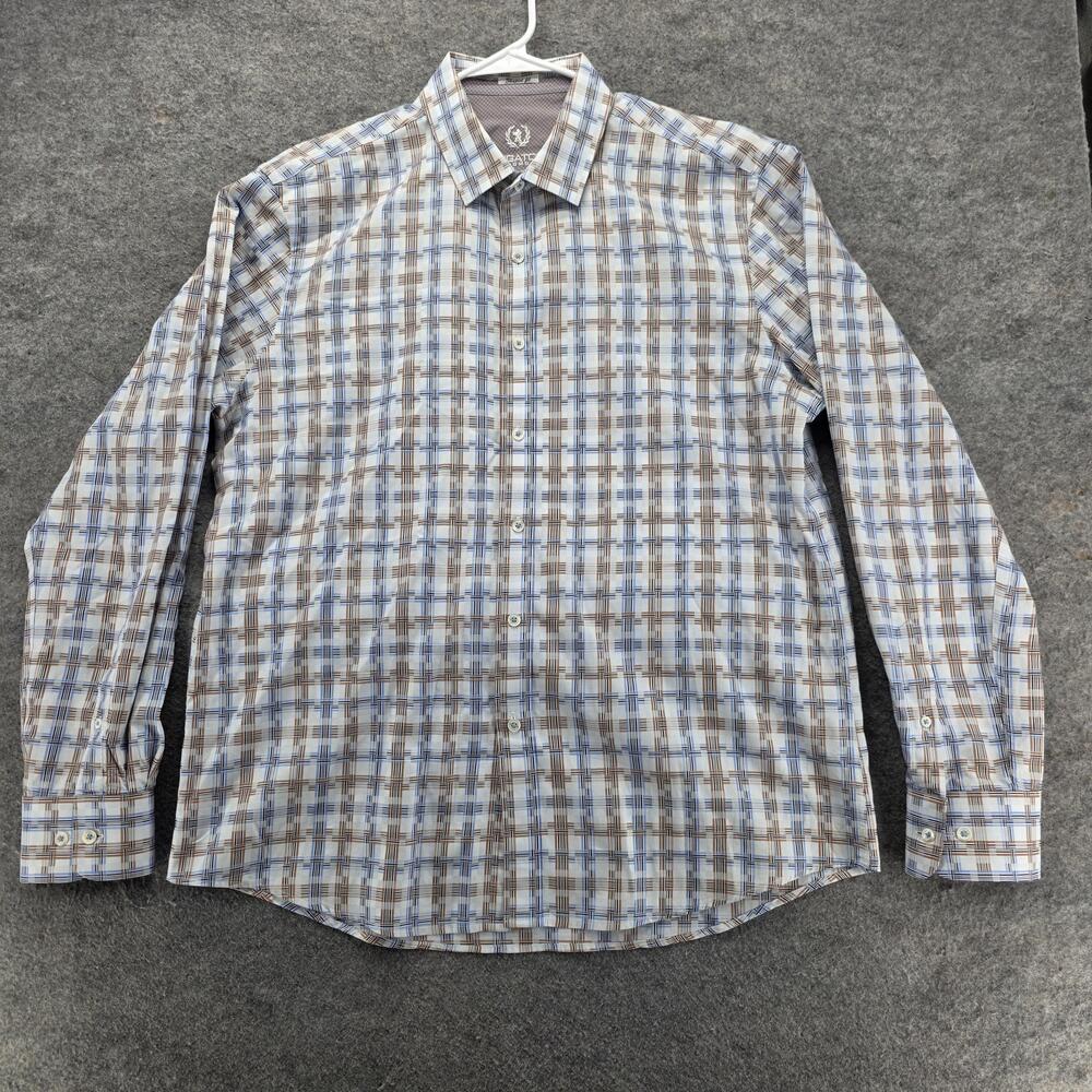 Bugatchi Uomo Shirt Mens 50 Multicolor Plaid Long Sleeve Button Up Slim Fit